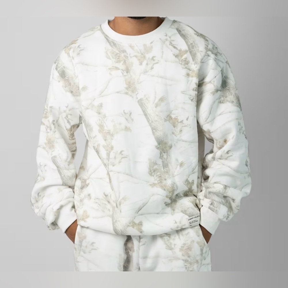 Men Comfrt Cream And Tan Oak Camo Crewneck Sweatshirt Size 2XLT